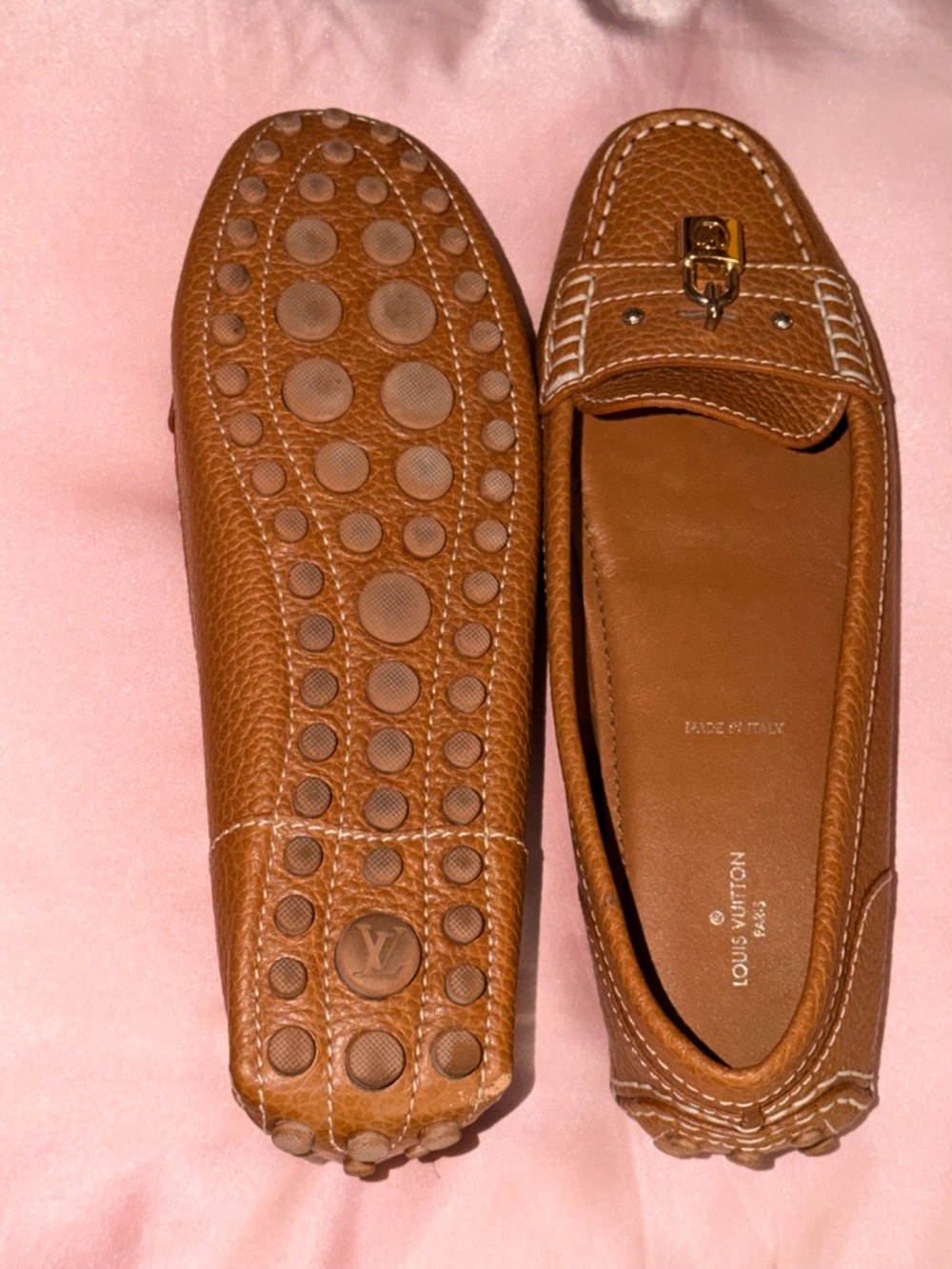 Louis Vuitton Tan Leather Driving Loafers with Lock - Picture 2 of 4